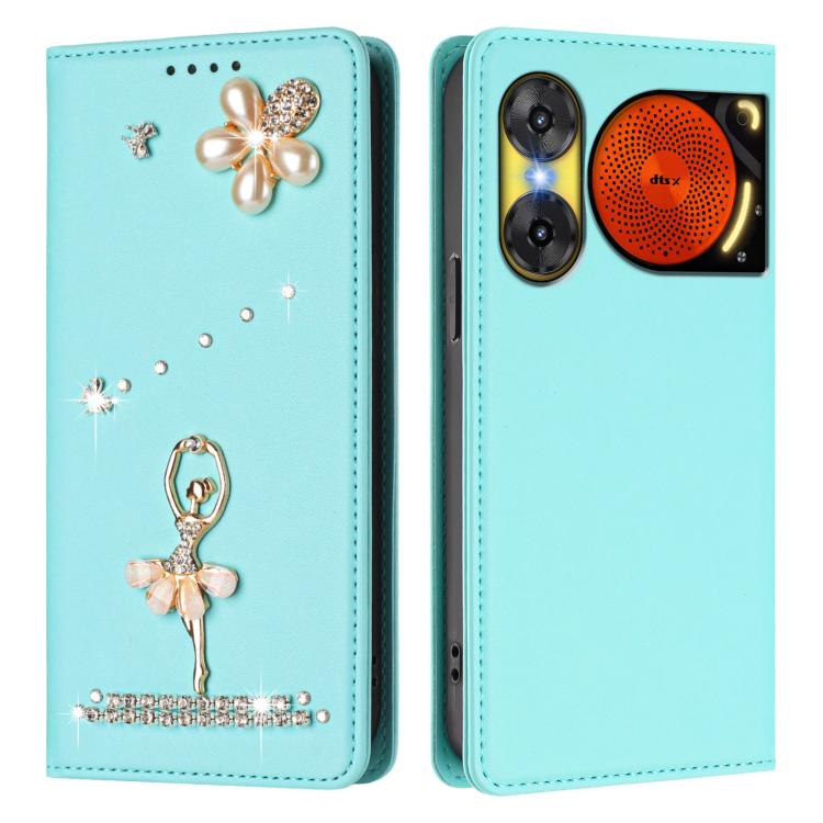 For ZTE nubia Music 2 Ballet Girl Diamond Studded RFID Vegan Leather Phone Case