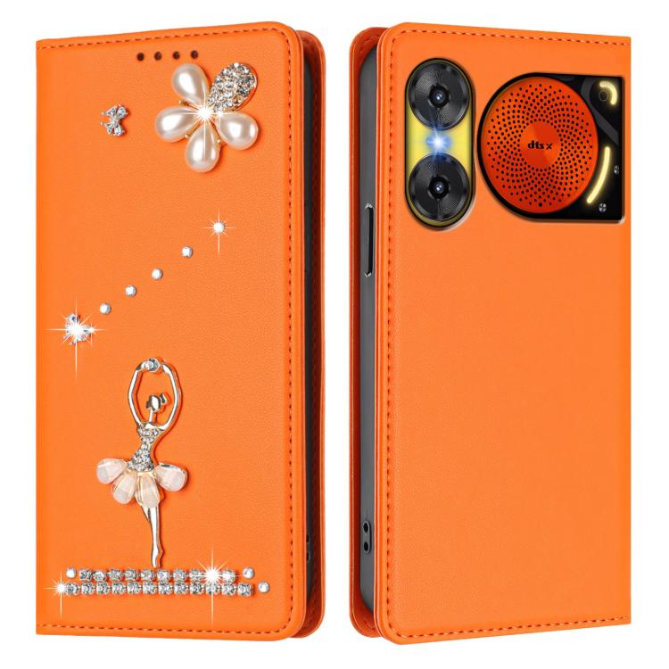 For ZTE nubia Music 2 Ballet Girl Diamond Studded RFID Vegan Leather Phone Case