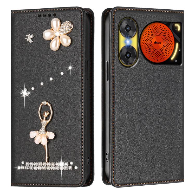 For ZTE nubia Music 2 Ballet Girl Diamond Studded RFID Vegan Leather Phone Case