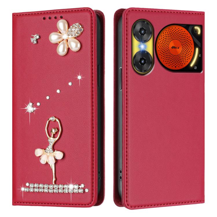 For ZTE nubia Music 2 Ballet Girl Diamond Studded RFID Vegan Leather Phone Case