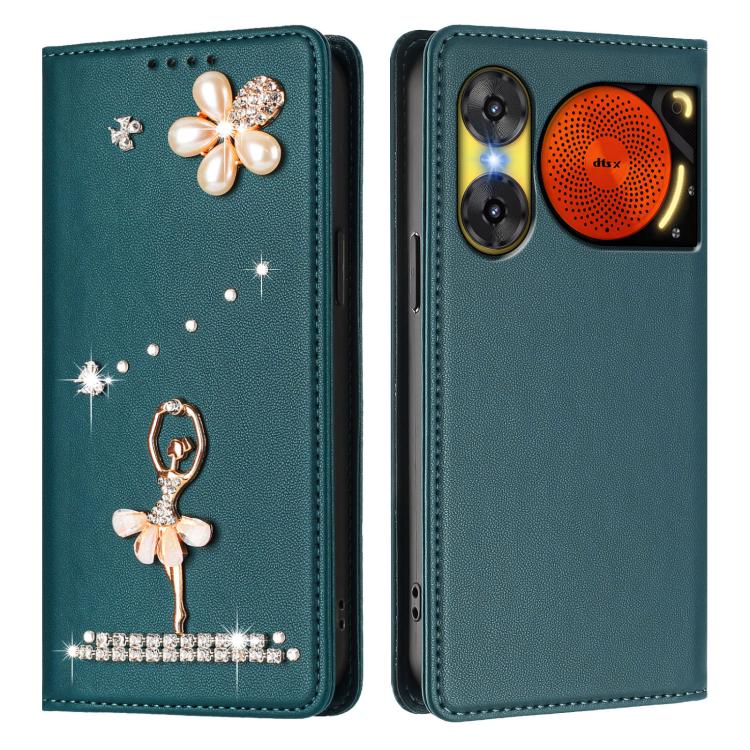 For ZTE nubia Music 2 Ballet Girl Diamond Studded RFID Vegan Leather Phone Case