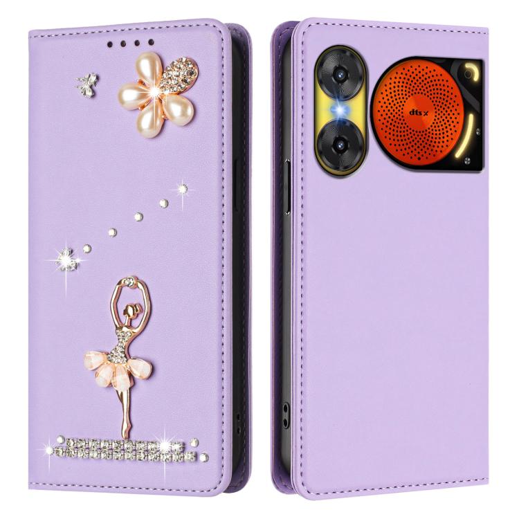 For ZTE nubia Music 2 Ballet Girl Diamond Studded RFID Vegan Leather Phone Case