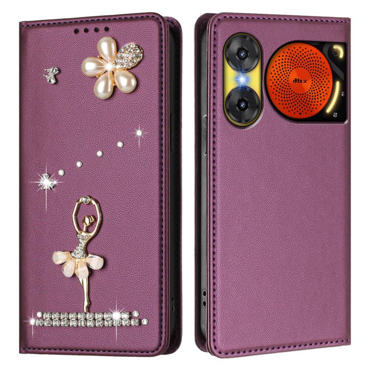 For ZTE nubia Music 2 Ballet Girl Diamond Studded RFID Vegan Leather Phone Case