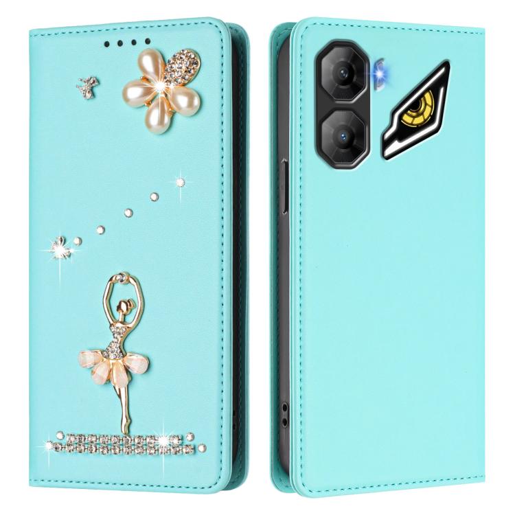 For ZTE nubia Neo 3 Ballet Girl Diamond Studded RFID Vegan Leather Phone Case