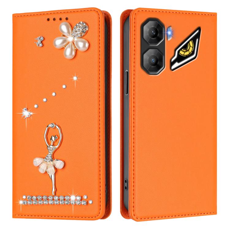 For ZTE nubia Neo 3 Ballet Girl Diamond Studded RFID Vegan Leather Phone Case