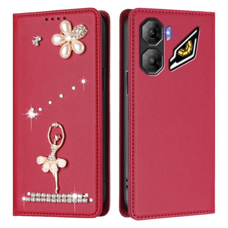 For ZTE nubia Neo 3 Ballet Girl Diamond Studded RFID Vegan Leather Phone Case