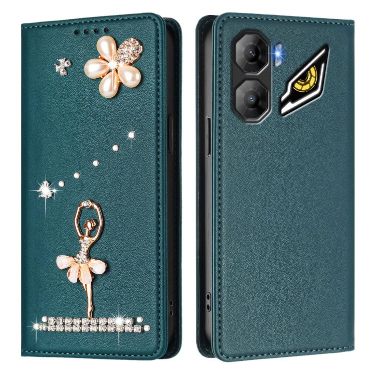 For ZTE nubia Neo 3 Ballet Girl Diamond Studded RFID Vegan Leather Phone Case