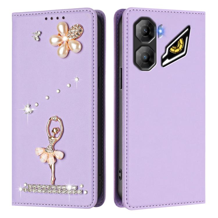 For ZTE nubia Neo 3 Ballet Girl Diamond Studded RFID Vegan Leather Phone Case