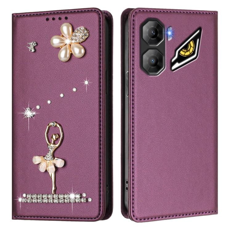 For ZTE nubia Neo 3 Ballet Girl Diamond Studded RFID Vegan Leather Phone Case
