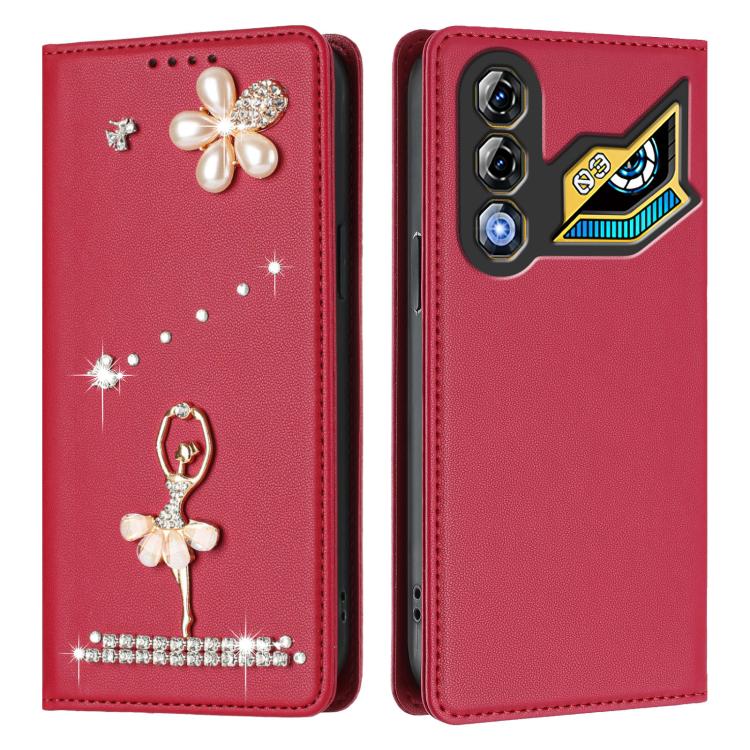 For ZTE nubia Neo 3 GT 5G Ballet Girl Diamond Studded RFID Vegan Leather Phone Case