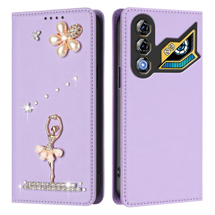 For ZTE nubia Neo 3 GT 5G Ballet Girl Diamond Studded RFID Vegan Leather Phone Case