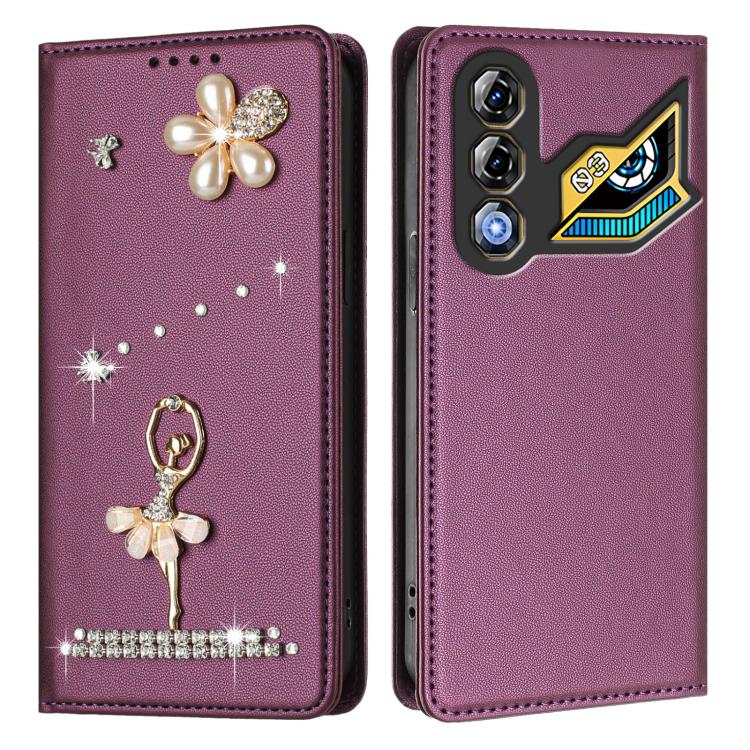 For ZTE nubia Neo 3 GT 5G Ballet Girl Diamond Studded RFID Vegan Leather Phone Case