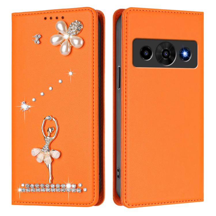 For ZTE Optus X Value 5G Ballet Girl Diamond Studded RFID Vegan Leather Phone Case