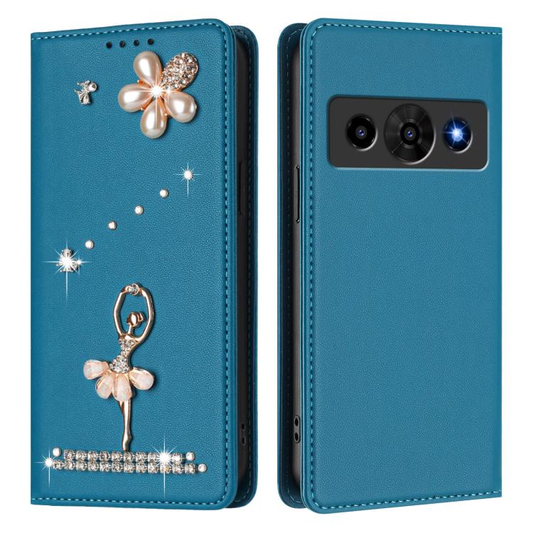 For ZTE Optus X Value 5G Ballet Girl Diamond Studded RFID Vegan Leather Phone Case