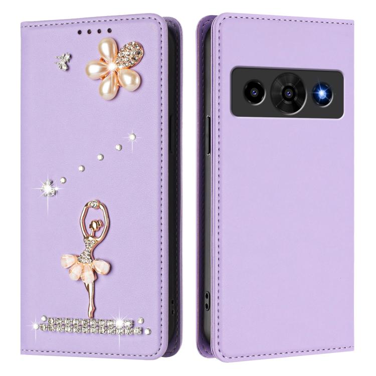 For ZTE Optus X Value 5G Ballet Girl Diamond Studded RFID Vegan Leather Phone Case