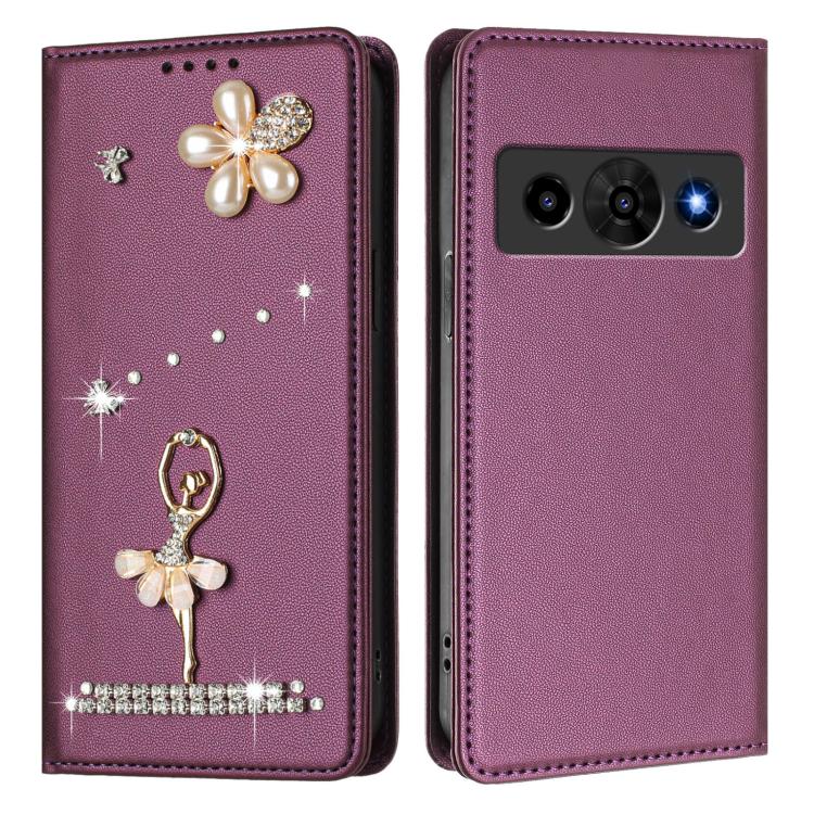 For ZTE Optus X Value 5G Ballet Girl Diamond Studded RFID Vegan Leather Phone Case