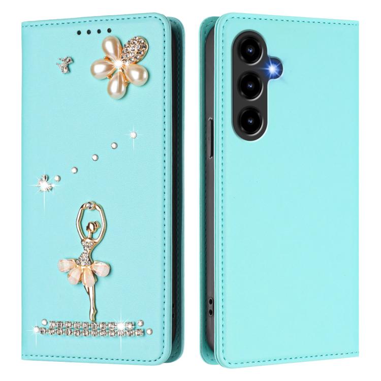 For ZTE Blade V80 Max Ballet Girl Diamond Studded RFID Vegan Leather Phone Case