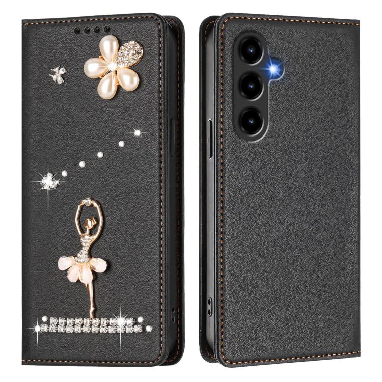 For ZTE Blade V80 Max Ballet Girl Diamond Studded RFID Vegan Leather Phone Case