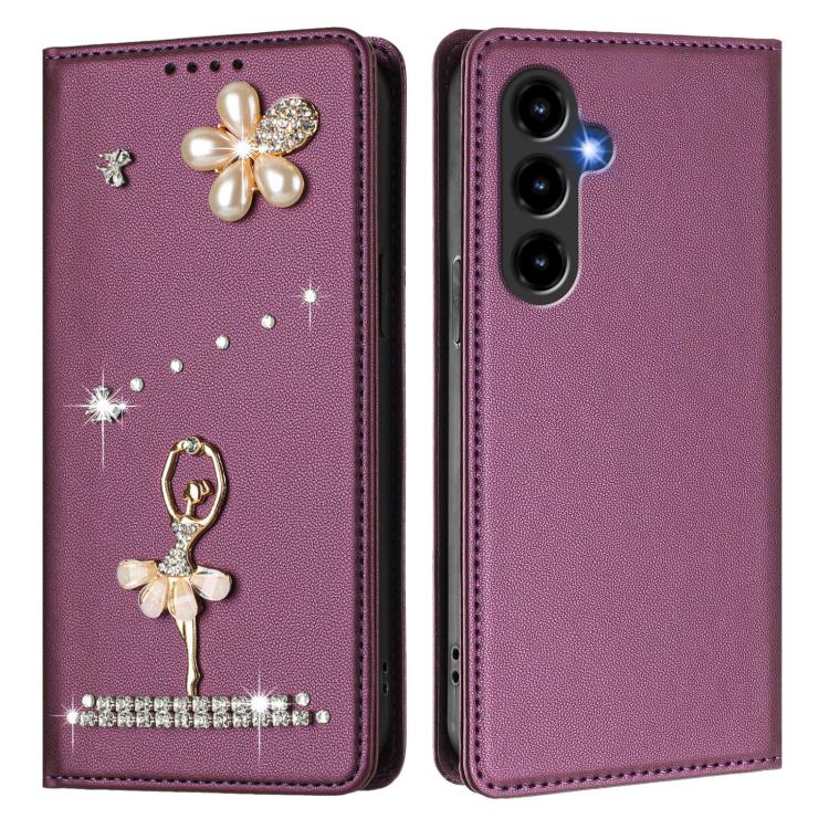 For ZTE Blade V80 Max Ballet Girl Diamond Studded RFID Vegan Leather Phone Case
