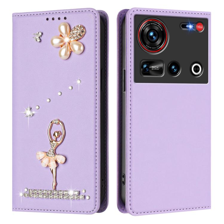 For ZTE nubia Z70 Ultra Ballet Girl Diamond Studded RFID Vegan Leather Phone Case