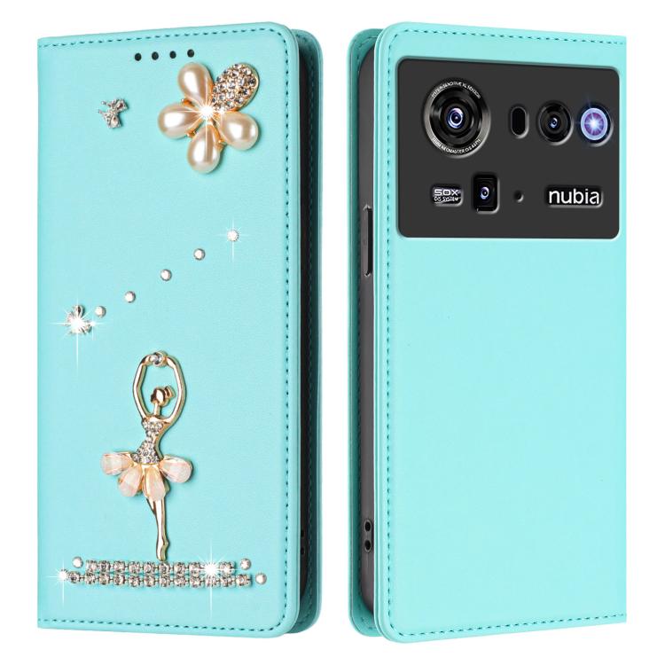 For ZTE nubia Z80 Ultra Ballet Girl Diamond Studded RFID Vegan Leather Phone Case