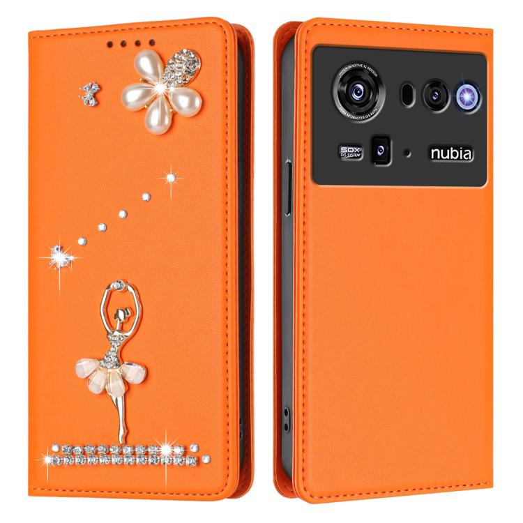 For ZTE nubia Z80 Ultra Ballet Girl Diamond Studded RFID Vegan Leather Phone Case