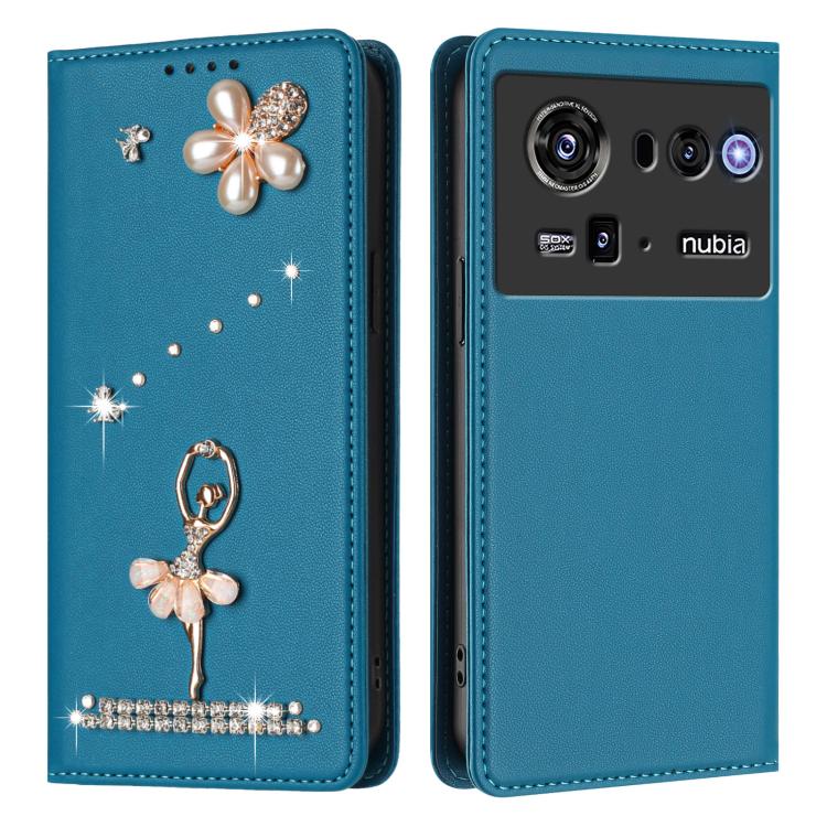 For ZTE nubia Z80 Ultra Ballet Girl Diamond Studded RFID Vegan Leather Phone Case