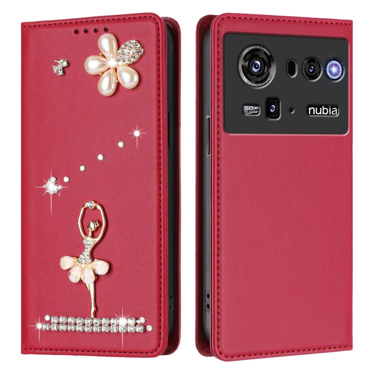 For ZTE nubia Z80 Ultra Ballet Girl Diamond Studded RFID Vegan Leather Phone Case