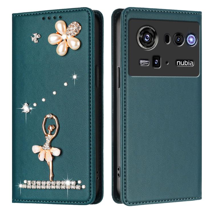 For ZTE nubia Z80 Ultra Ballet Girl Diamond Studded RFID Vegan Leather Phone Case