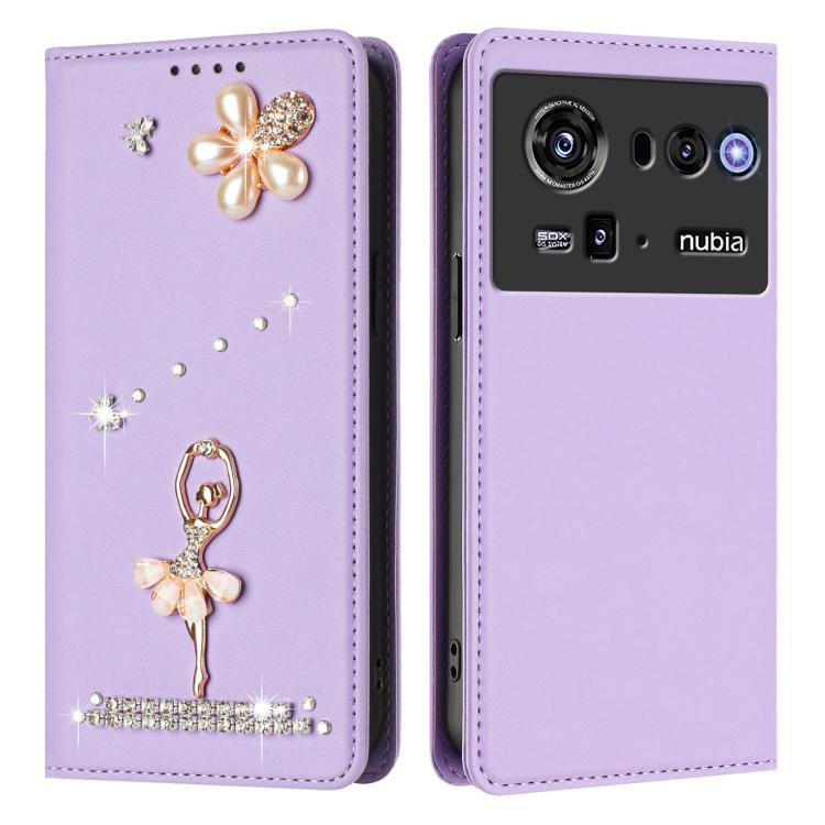 For ZTE nubia Z80 Ultra Ballet Girl Diamond Studded RFID Vegan Leather Phone Case