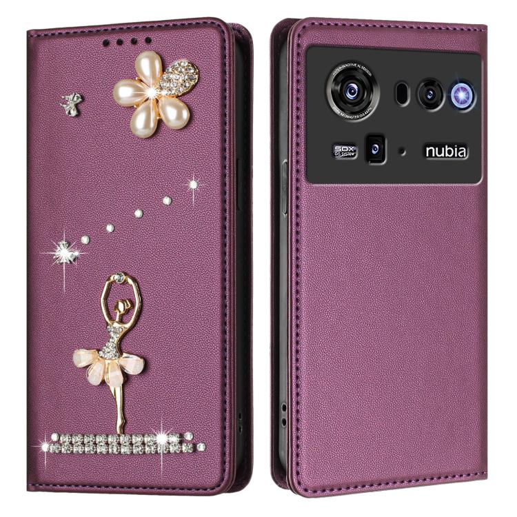 For ZTE nubia Z80 Ultra Ballet Girl Diamond Studded RFID Vegan Leather Phone Case