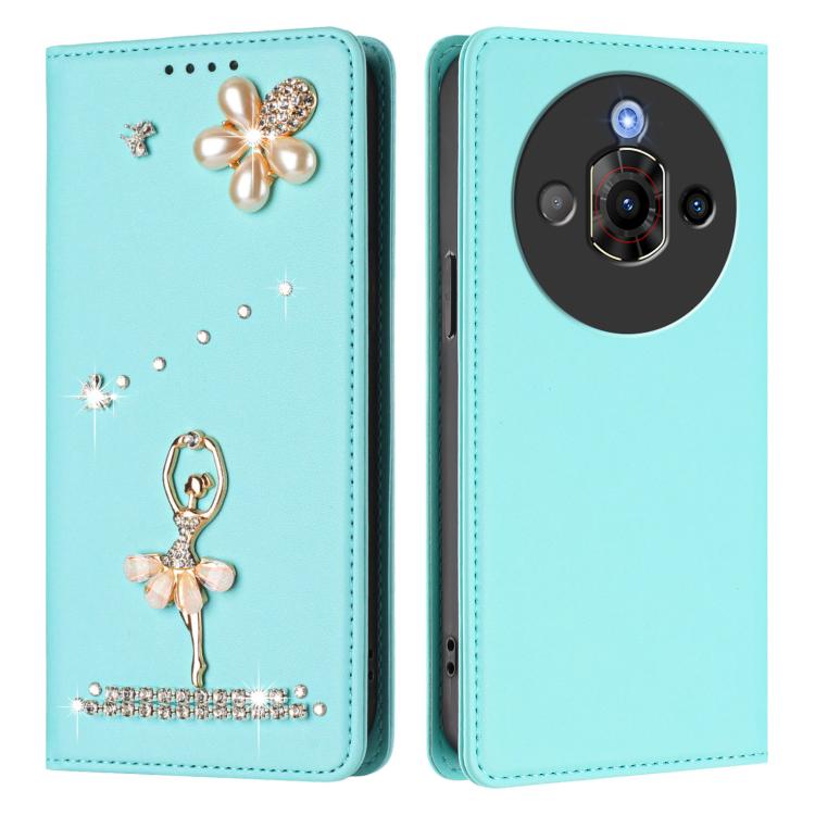 For ZTE nubia Focus Pro 5G Ballet Girl Diamond Studded RFID Vegan Leather Phone Case