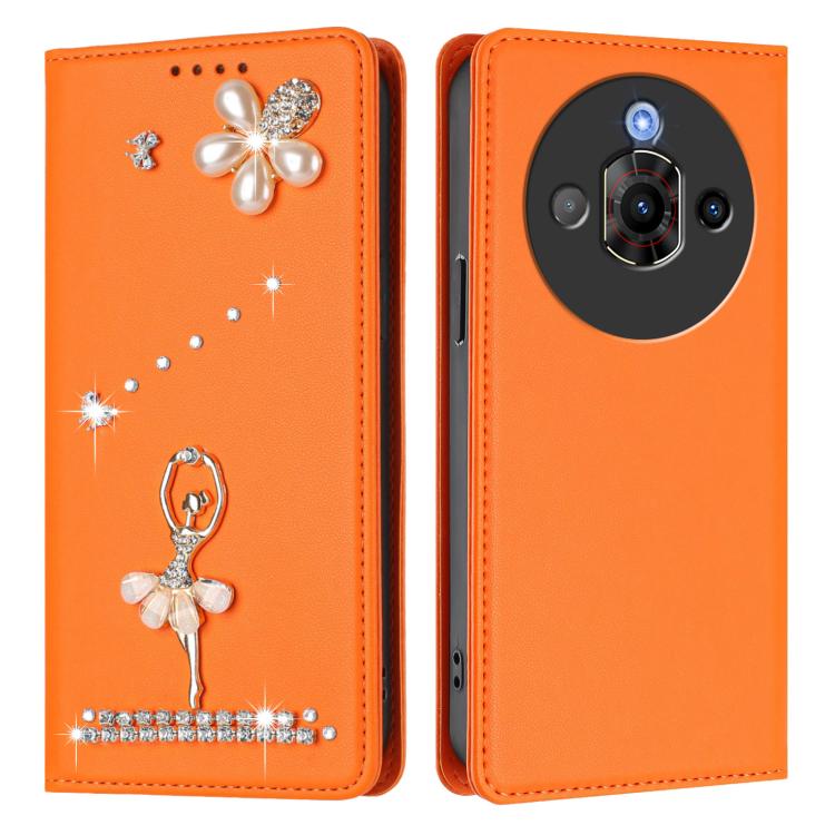 For ZTE nubia Focus Pro 5G Ballet Girl Diamond Studded RFID Vegan Leather Phone Case