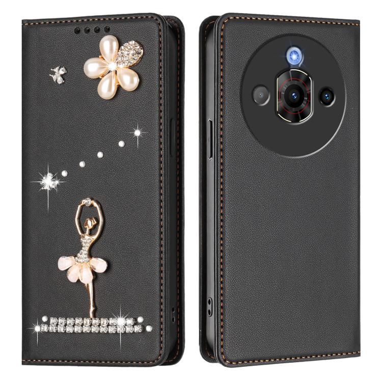 For ZTE nubia Focus Pro 5G Ballet Girl Diamond Studded RFID Vegan Leather Phone Case