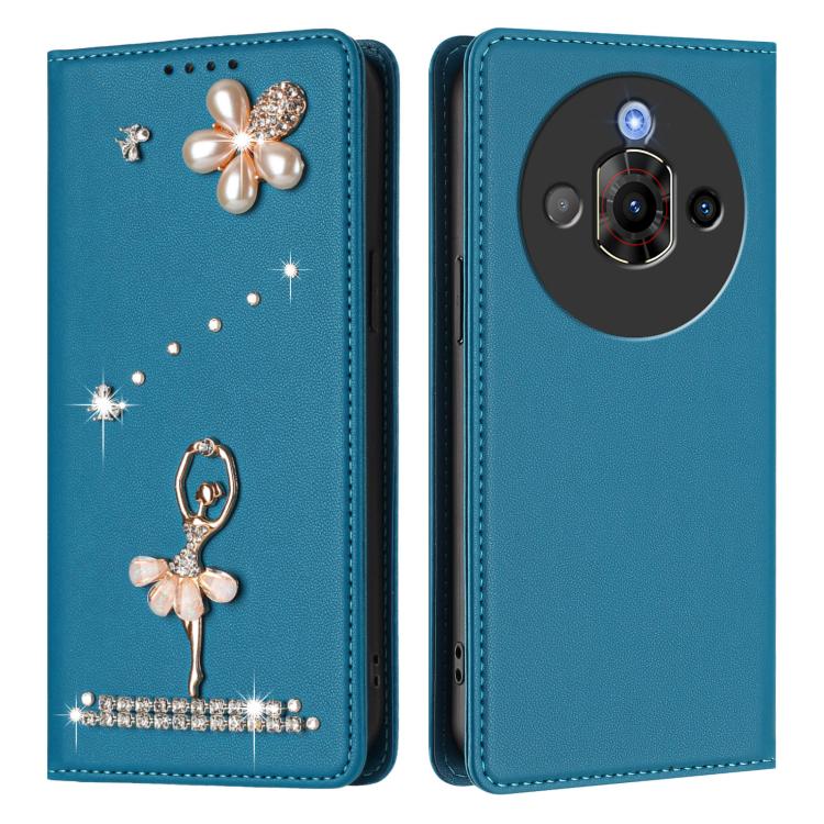For ZTE nubia Focus Pro 5G Ballet Girl Diamond Studded RFID Vegan Leather Phone Case
