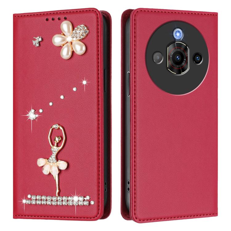 For ZTE nubia Focus Pro 5G Ballet Girl Diamond Studded RFID Vegan Leather Phone Case