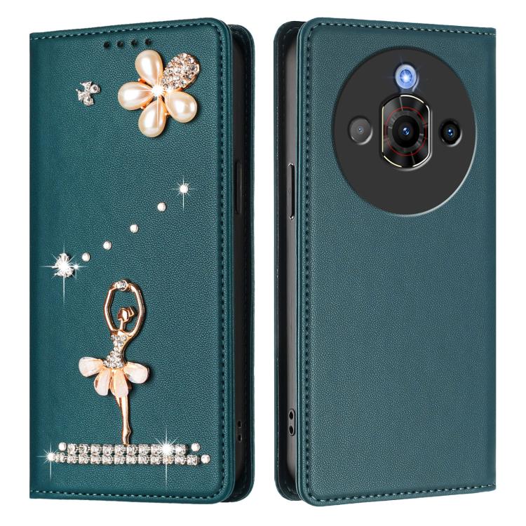 For ZTE nubia Focus Pro 5G Ballet Girl Diamond Studded RFID Vegan Leather Phone Case