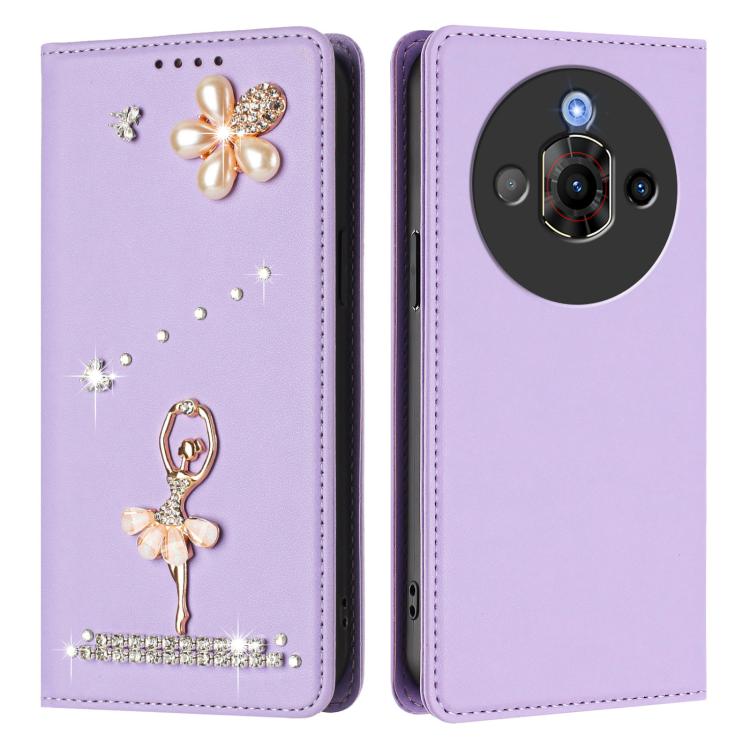 For ZTE nubia Focus Pro 5G Ballet Girl Diamond Studded RFID Vegan Leather Phone Case