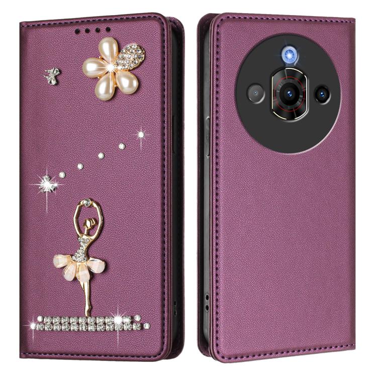For ZTE nubia Focus Pro 5G Ballet Girl Diamond Studded RFID Vegan Leather Phone Case