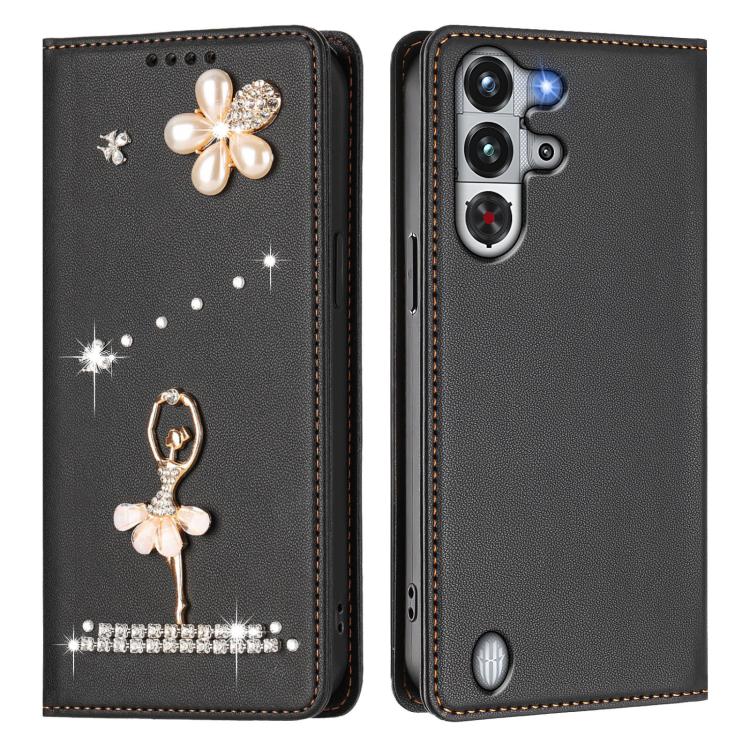 For ZTE nubia RedMagic 10 Pro Ballet Girl Diamond Studded RFID Vegan Leather Phone Case
