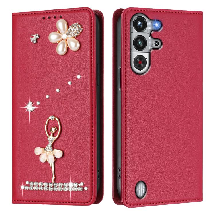 For ZTE nubia RedMagic 10 Pro Ballet Girl Diamond Studded RFID Vegan Leather Phone Case