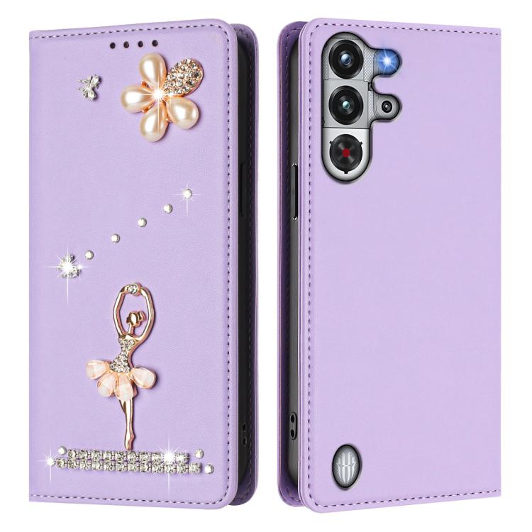 For ZTE nubia RedMagic 10 Pro Ballet Girl Diamond Studded RFID Vegan Leather Phone Case