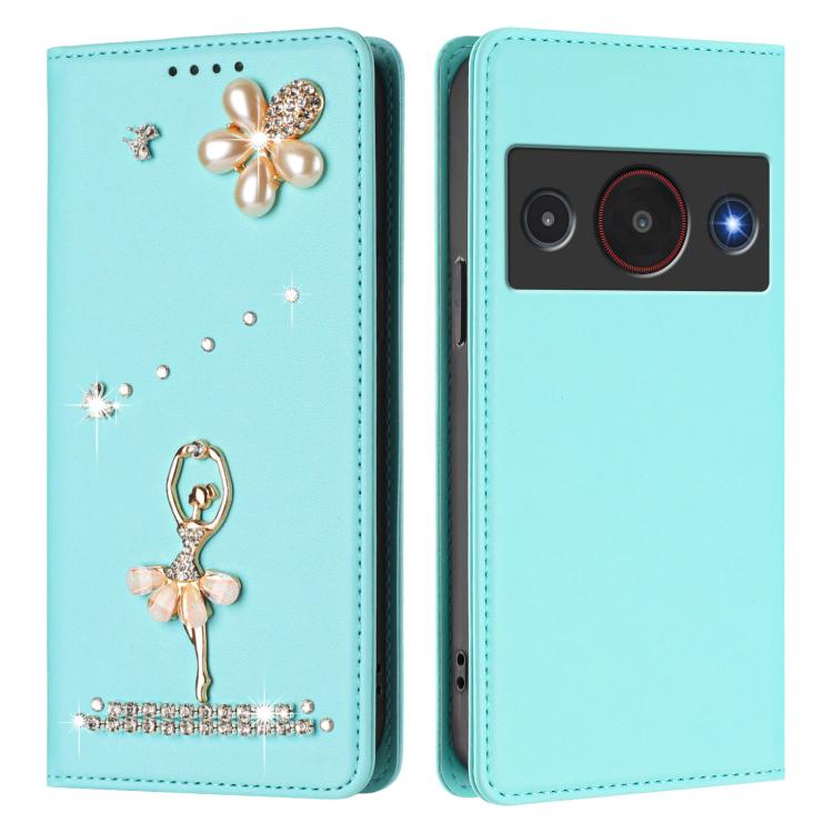 For ZTE Blade A75 Pro 5G Ballet Girl Diamond Studded RFID Vegan Leather Phone Case