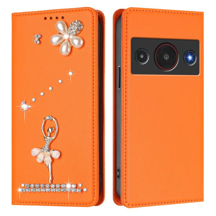 For ZTE Blade A75 Pro 5G Ballet Girl Diamond Studded RFID Vegan Leather Phone Case