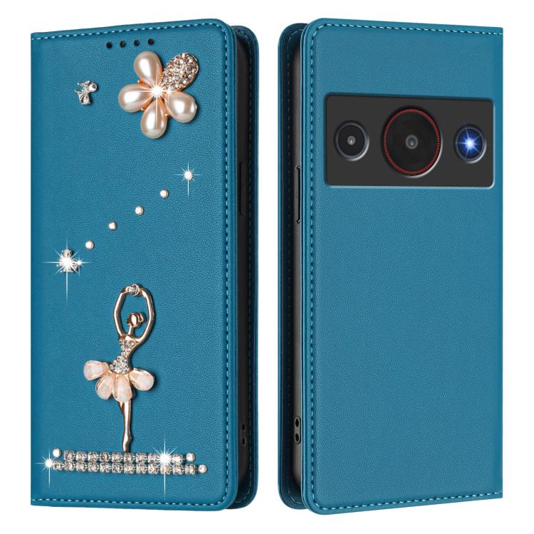 For ZTE Blade A75 Pro 5G Ballet Girl Diamond Studded RFID Vegan Leather Phone Case