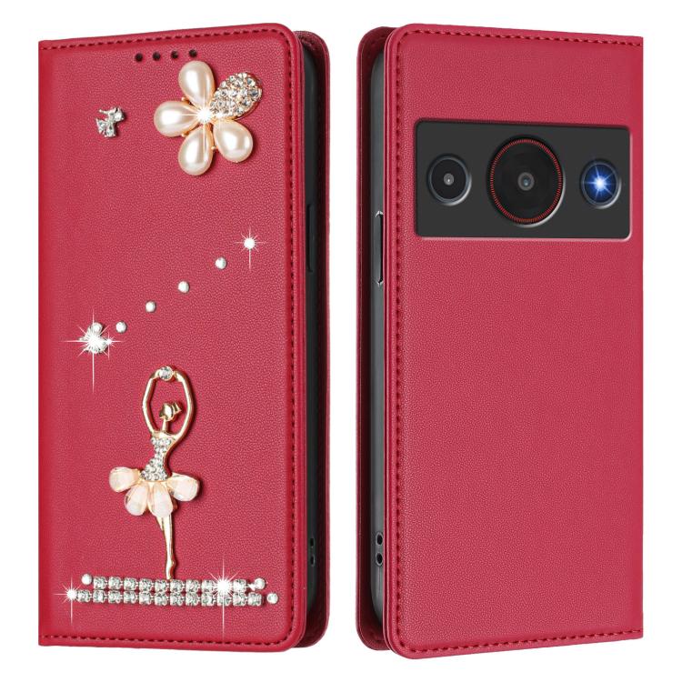 For ZTE Blade A75 Pro 5G Ballet Girl Diamond Studded RFID Vegan Leather Phone Case