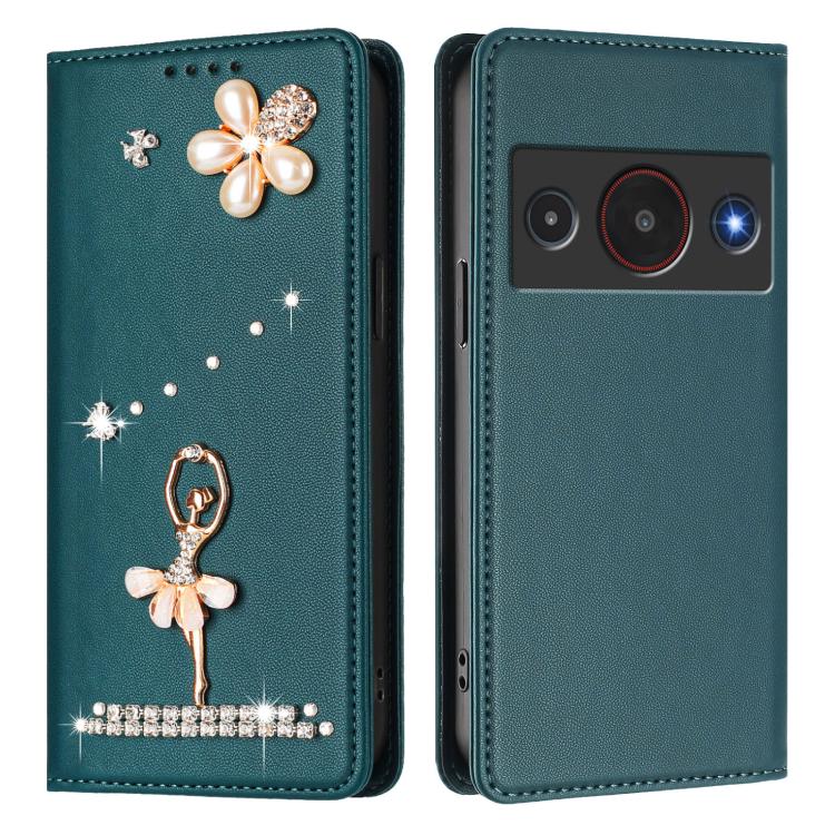 For ZTE Blade A75 Pro 5G Ballet Girl Diamond Studded RFID Vegan Leather Phone Case