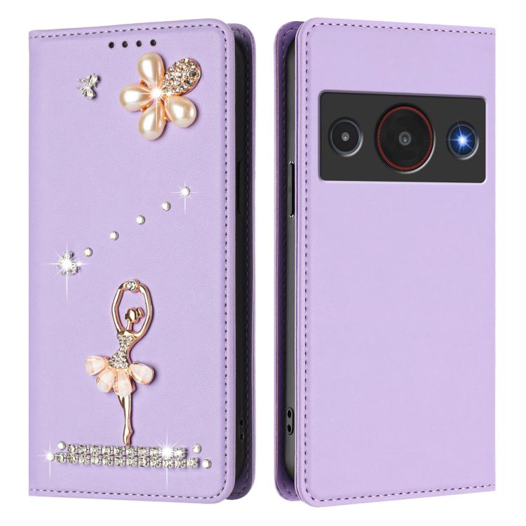 For ZTE Blade A75 Pro 5G Ballet Girl Diamond Studded RFID Vegan Leather Phone Case
