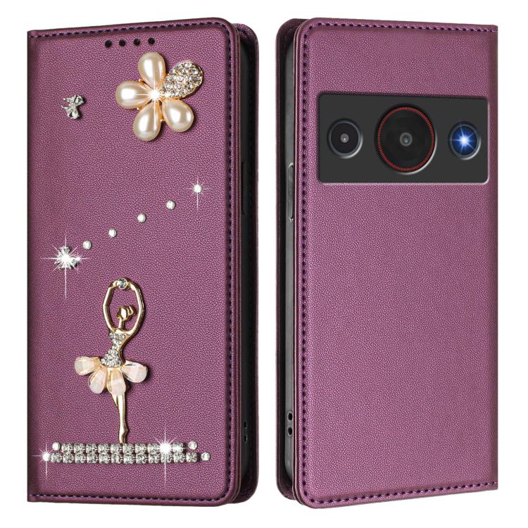 For ZTE Blade A75 Pro 5G Ballet Girl Diamond Studded RFID Vegan Leather Phone Case