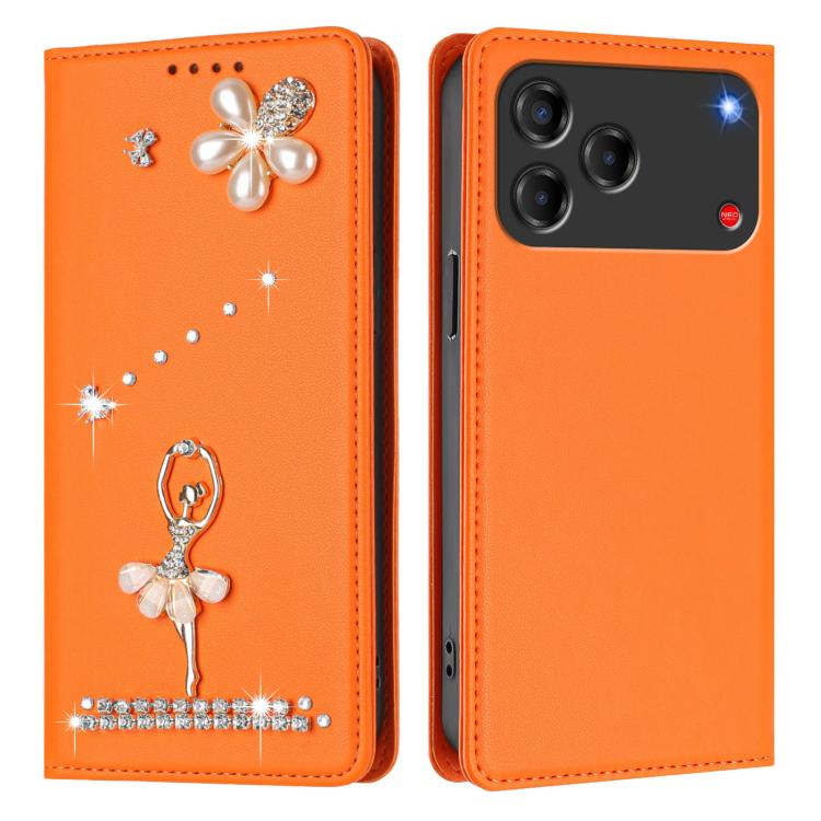 For ZTE Blade V80 Design Ballet Girl Diamond Studded RFID Vegan Leather Phone Case